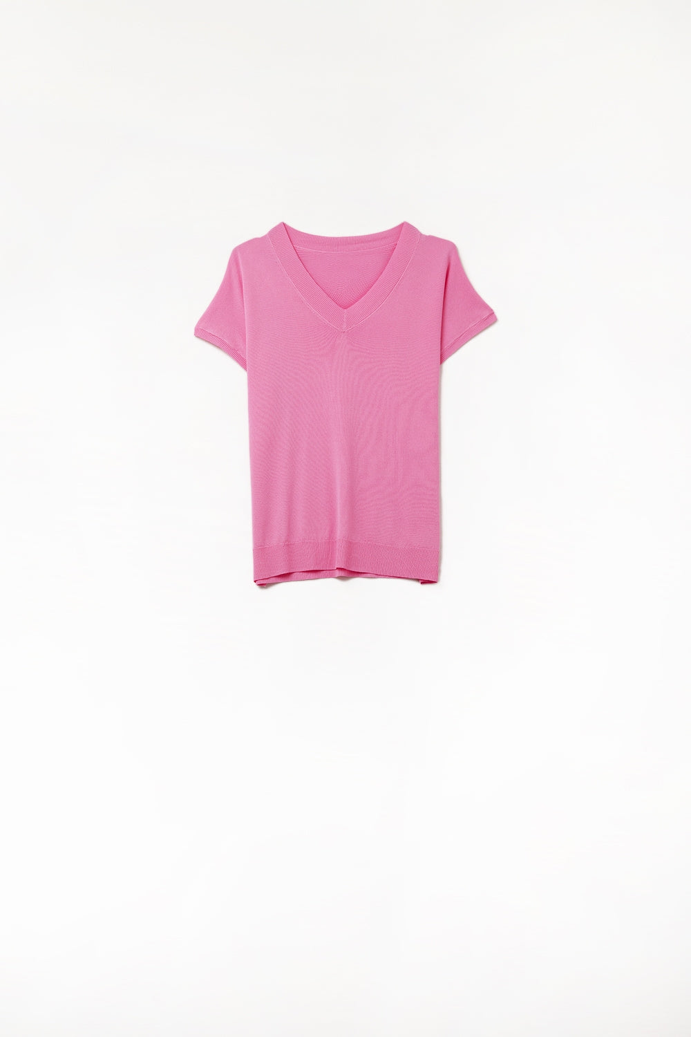 Fucshia fine knit V-neck sweater - Sweaters