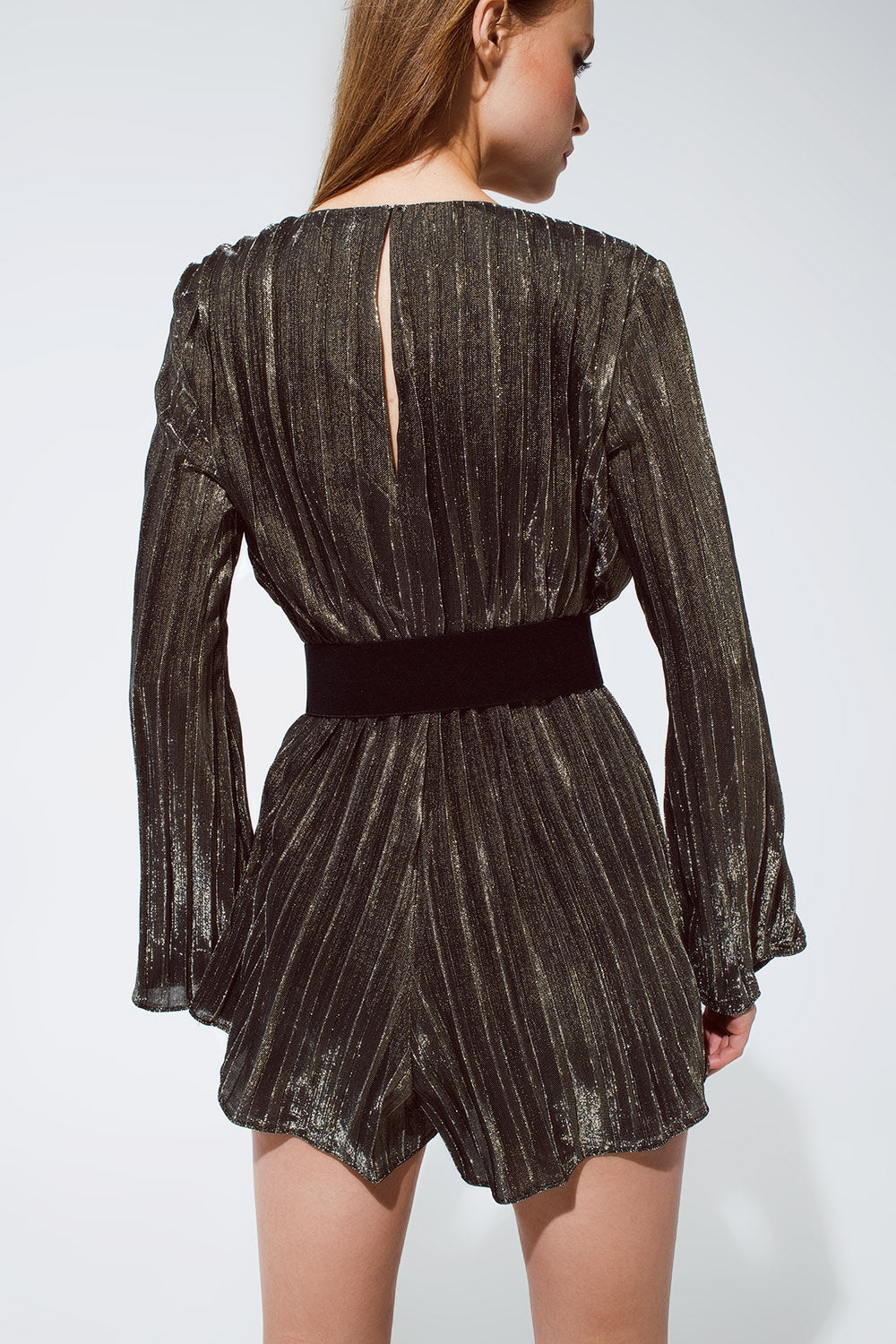 Glitter jumpsuit in gold with V neck - Dresses