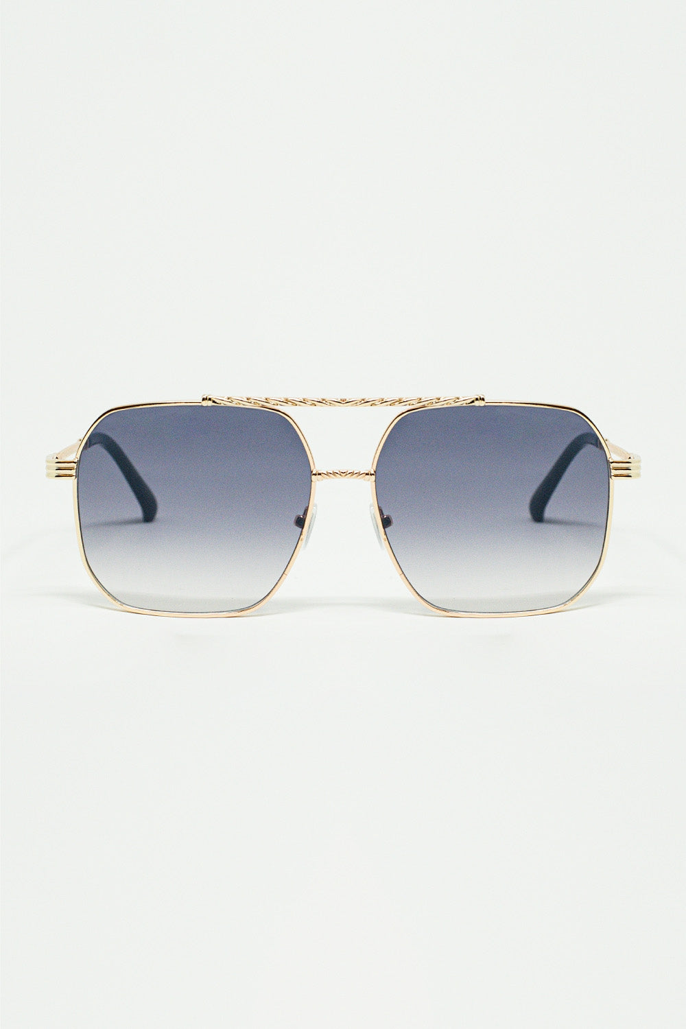 gold square frame sunglasses in ombre blue - Sunglasses