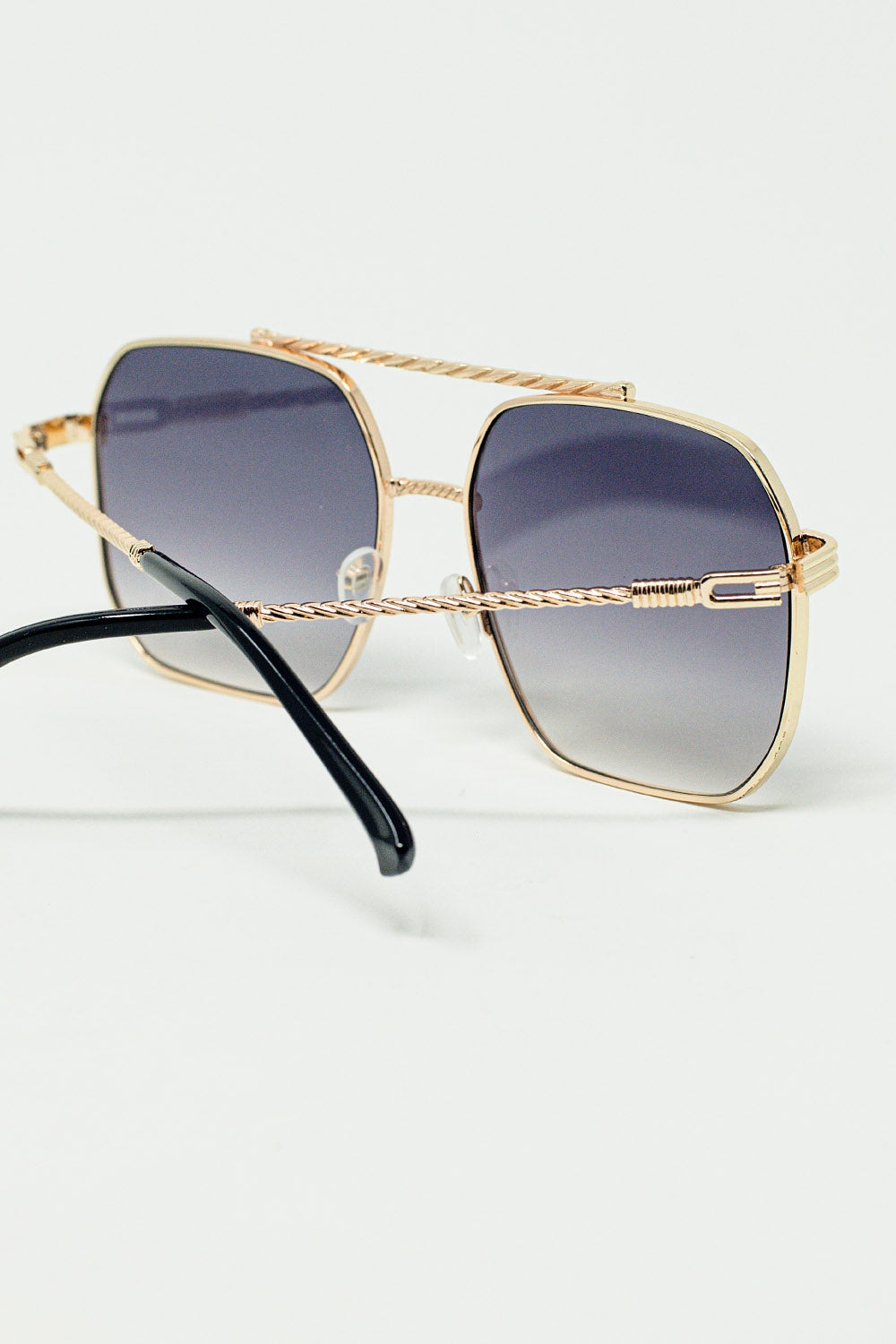 gold square frame sunglasses in ombre blue - Sunglasses