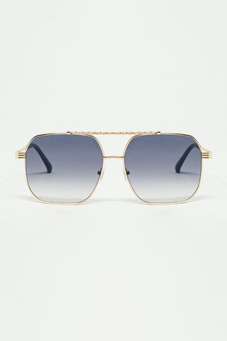 gold square frame sunglasses in ombre blue