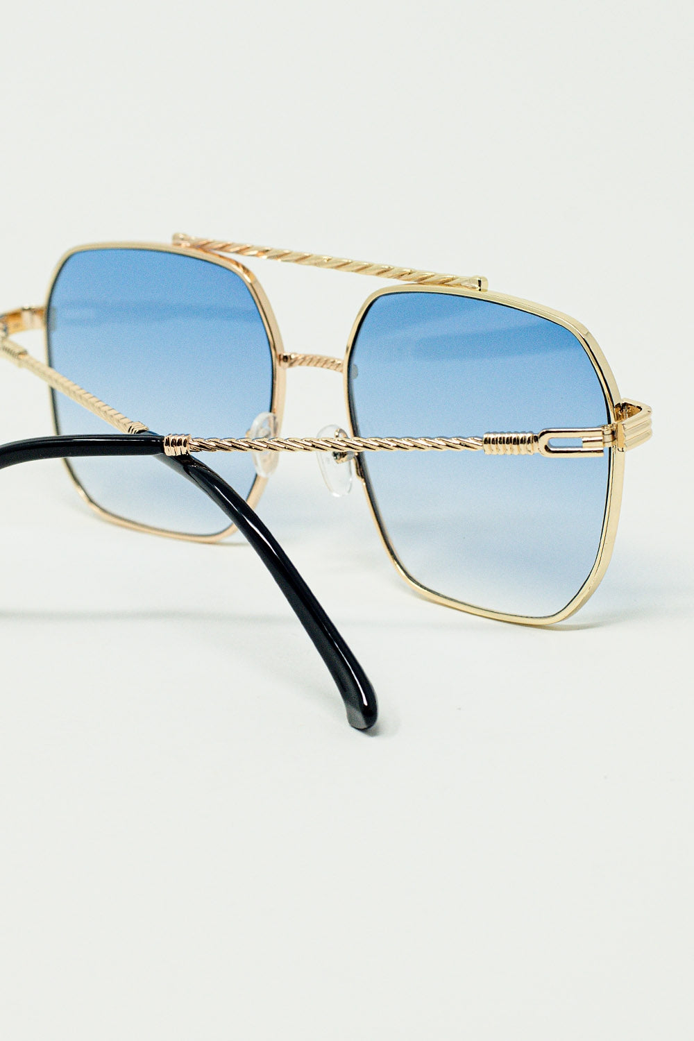 gold square frame sunglasses in ombre light blue - Sunglasses