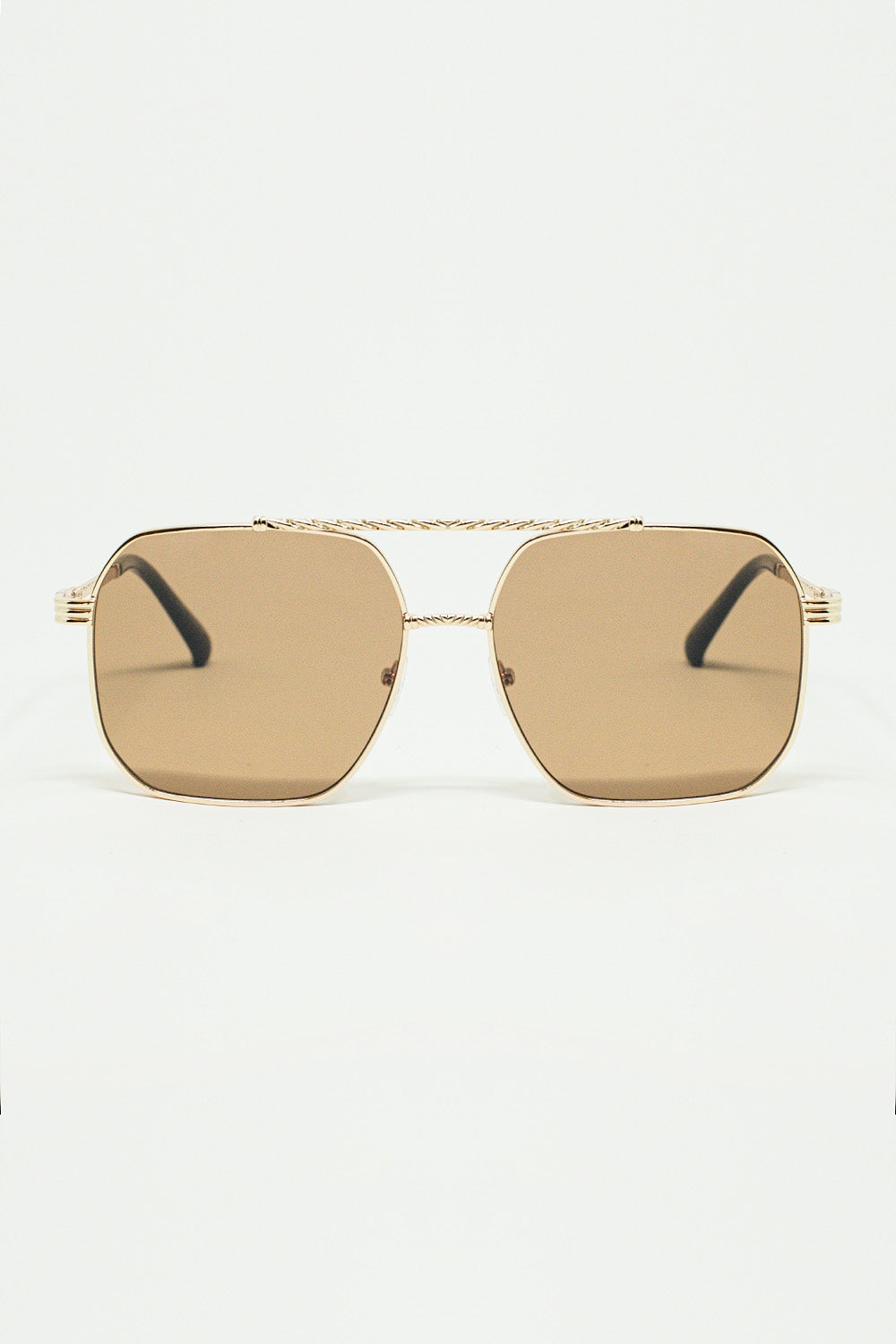 gold square frame sunglasses with brown lenses - Sunglasses