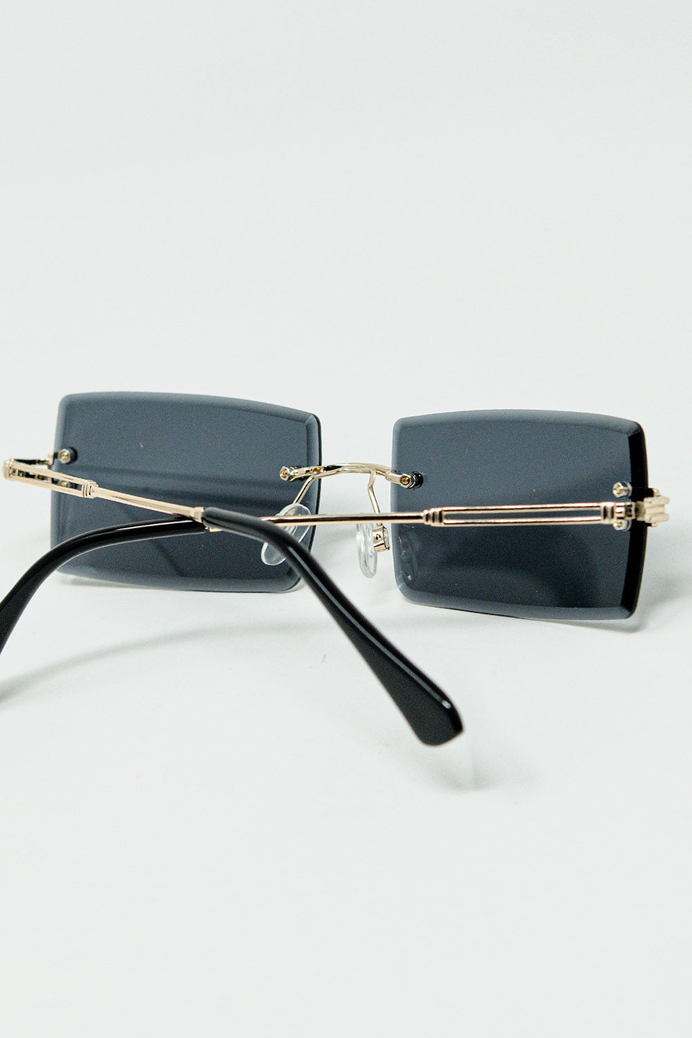 Gold Thin Rimless Square Sunglasses With Black Lenses - Sunglasses