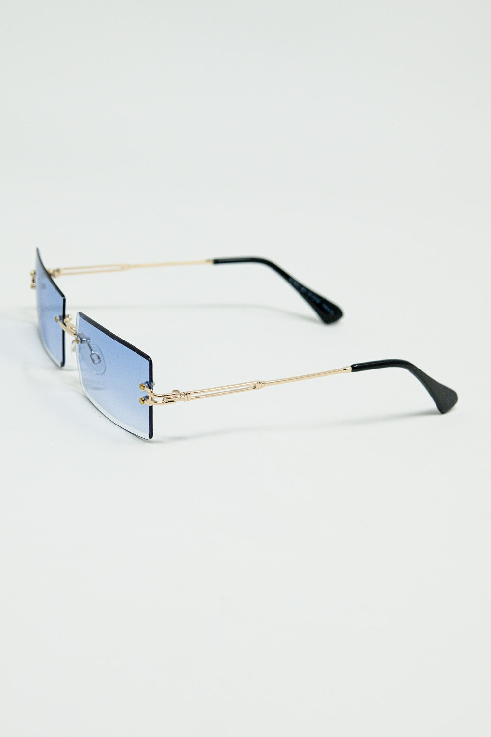 Gold Thin Rimless Square Sunglasses with Purple Lenses - Sunglasses