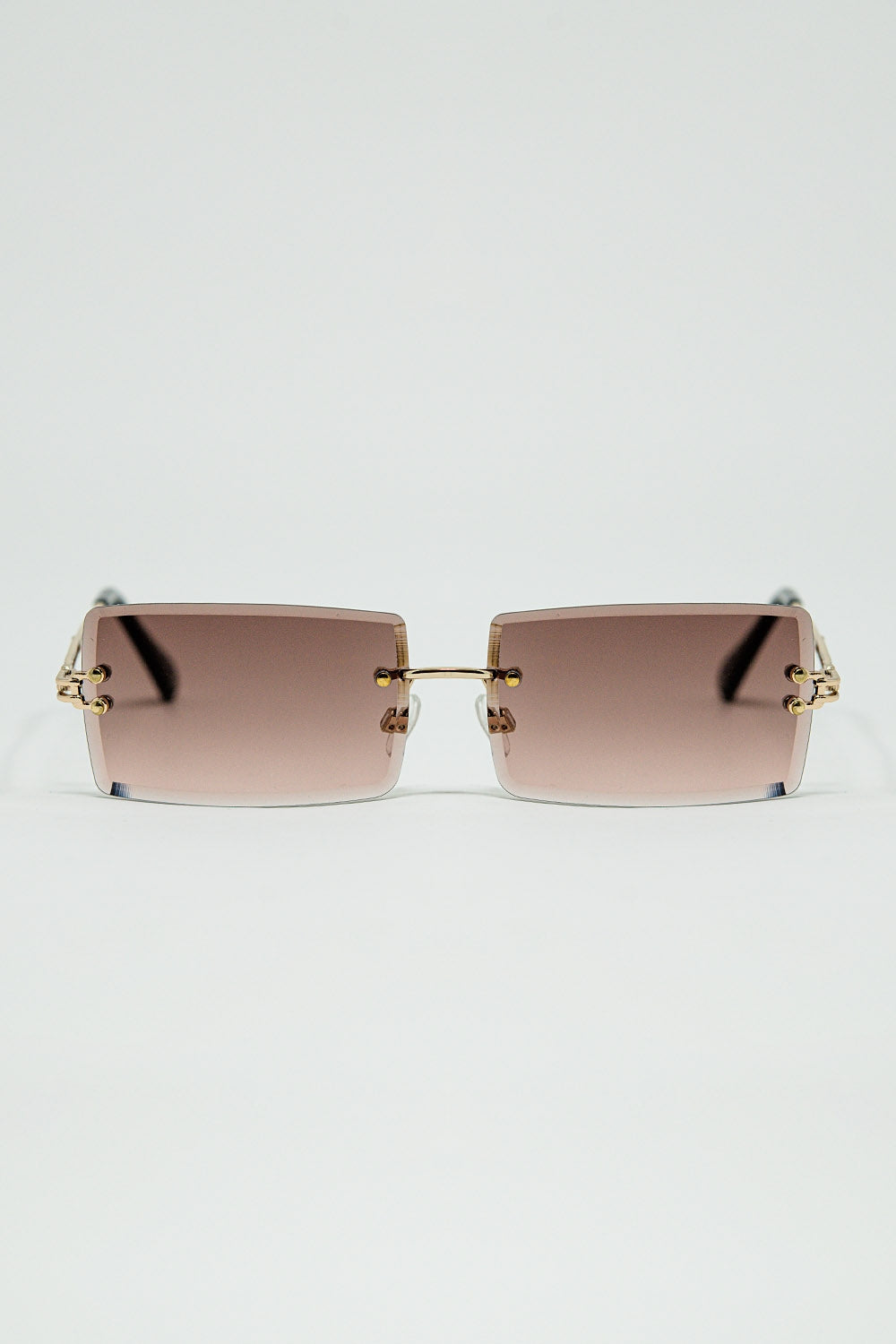 Gold Thin Rimless Square Sunglasses with Soft Brown Gradient Lenses - Sunglasses