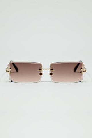 Gold Thin Rimless Square Sunglasses with Soft Brown Gradient Lenses