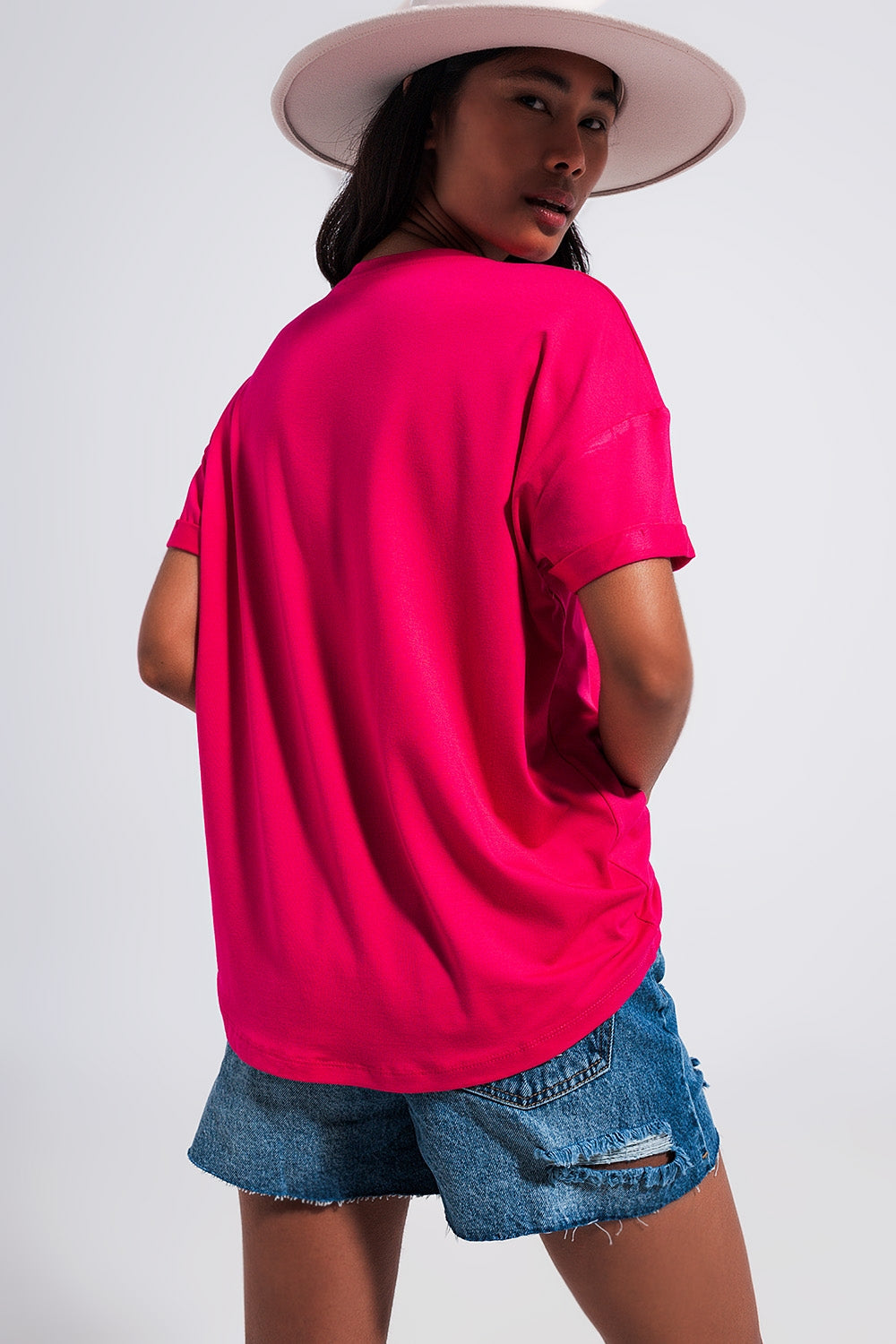 Good Vibes slogan tee in fuchsia Q2 Tops BoutiqueLua