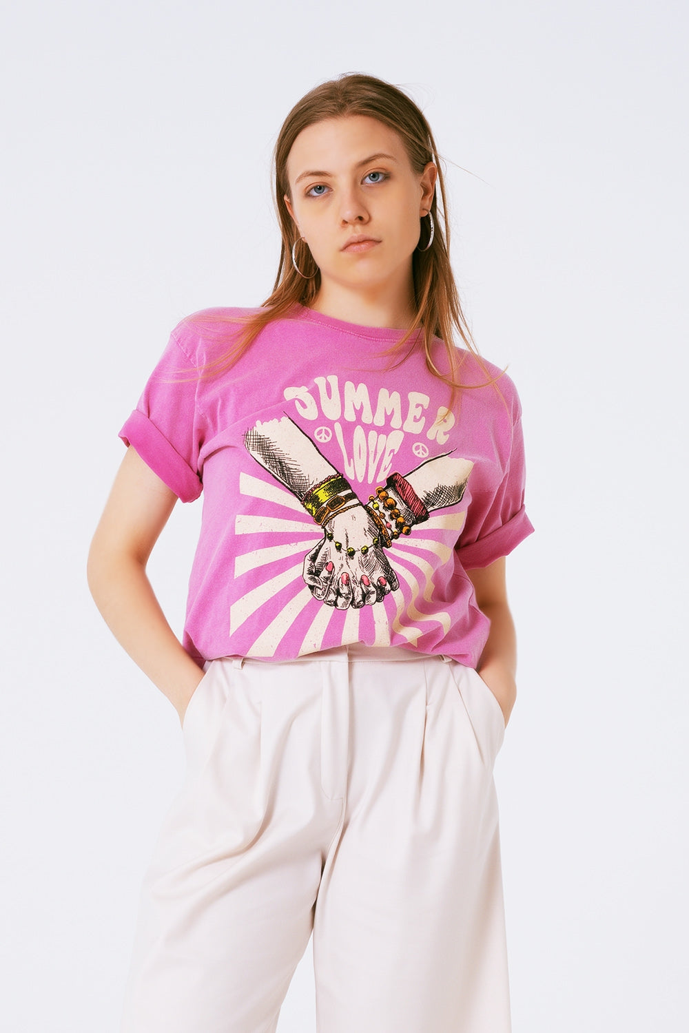 Graphic T-shirt With Text Summer Love in Pink - T-Shirts