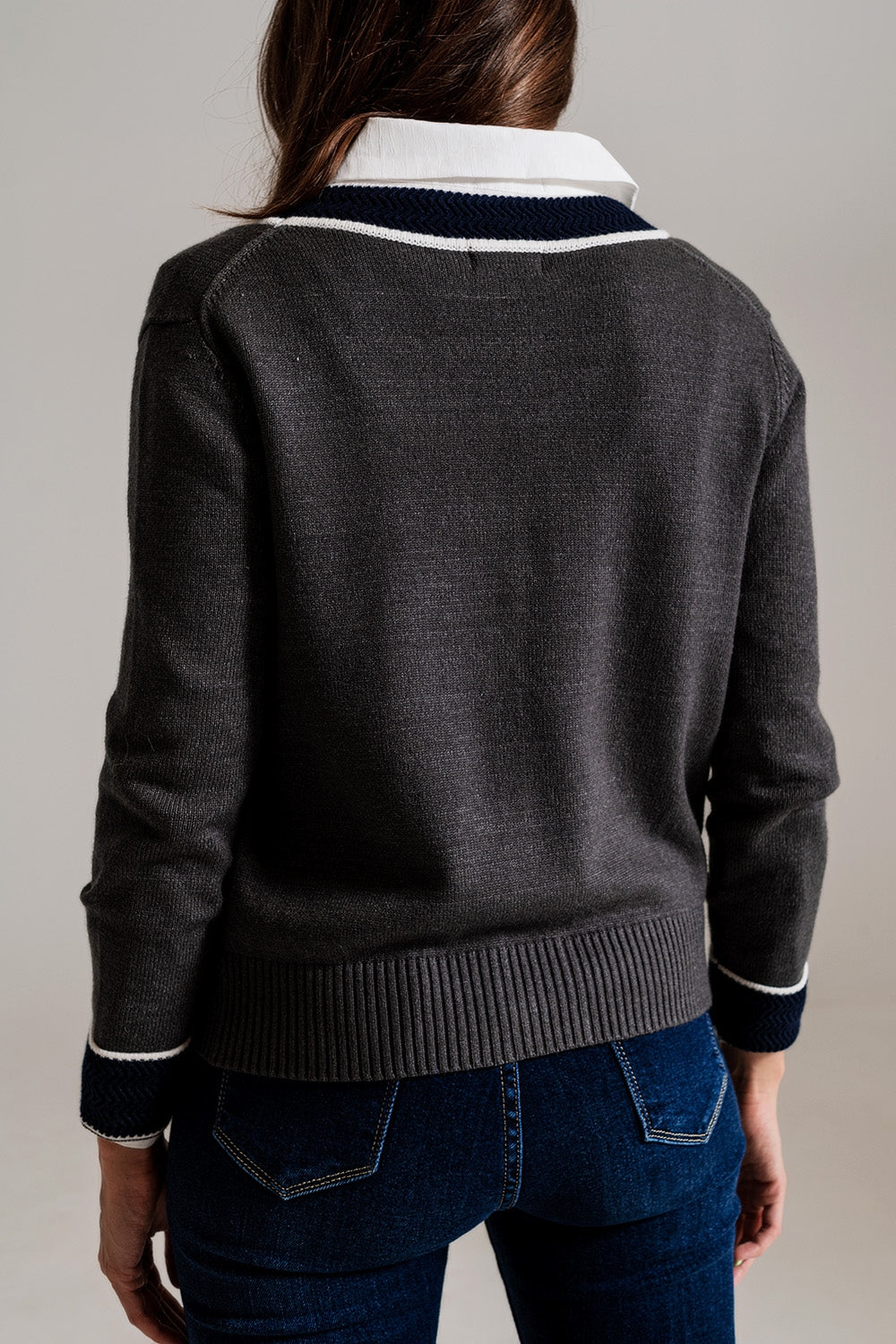 Gray cardigan with pockets and channel style Q2 Sweaters BoutiqueLua