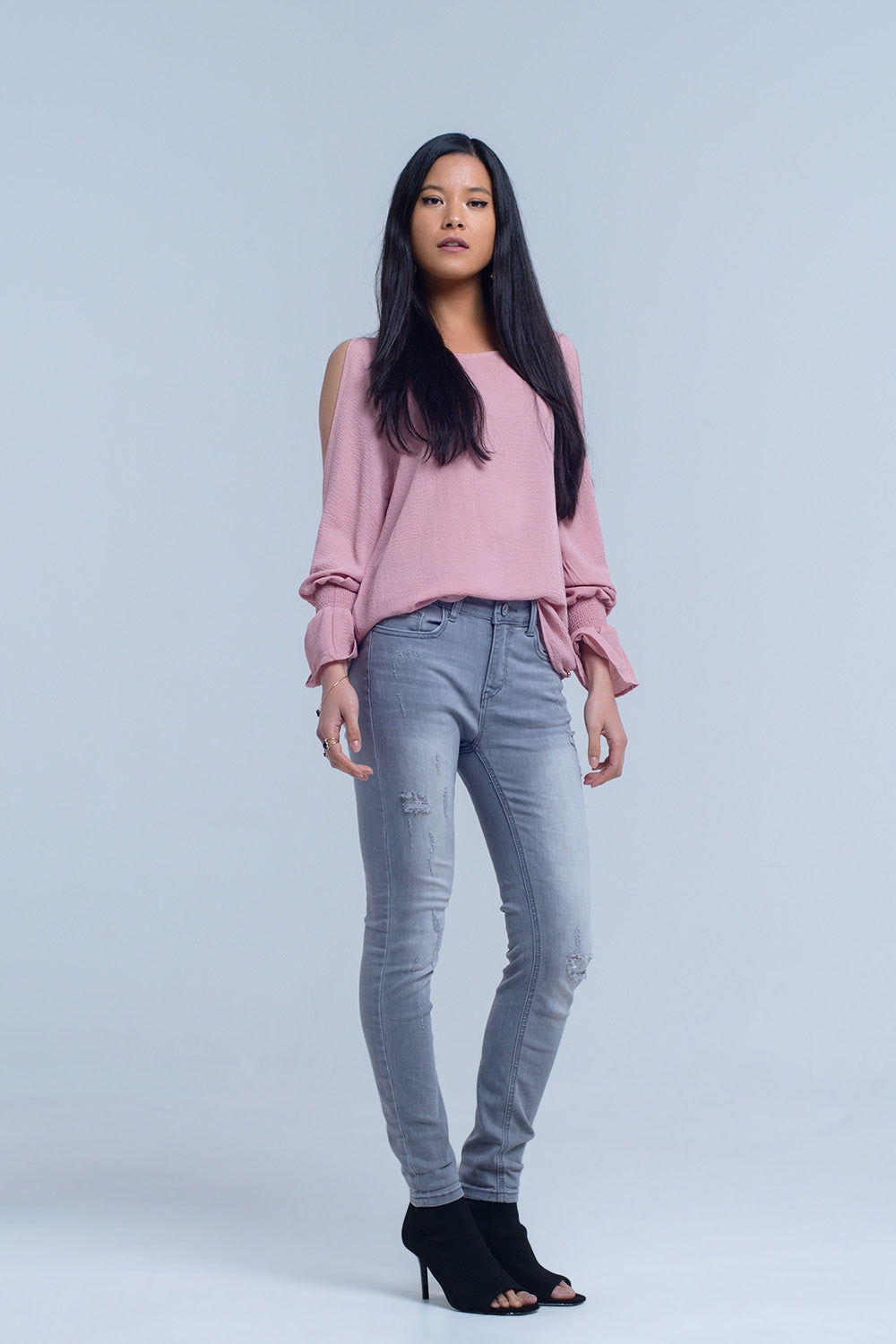 Gray jeans with rips detail - Jeans