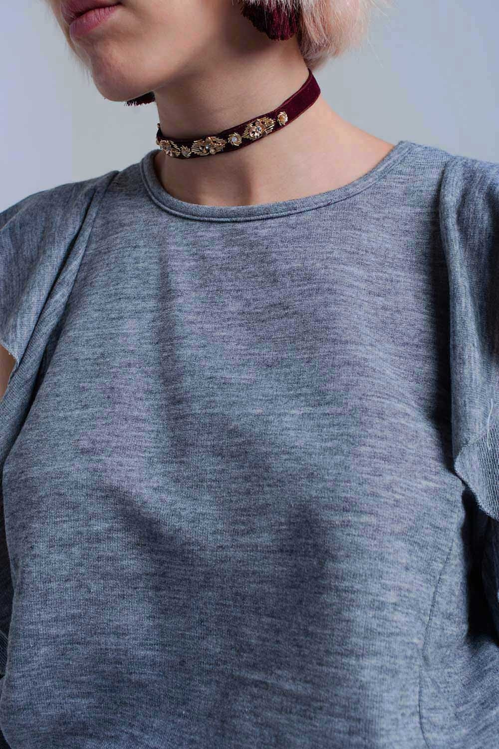 Gray top with ruffle and open detail - Tops