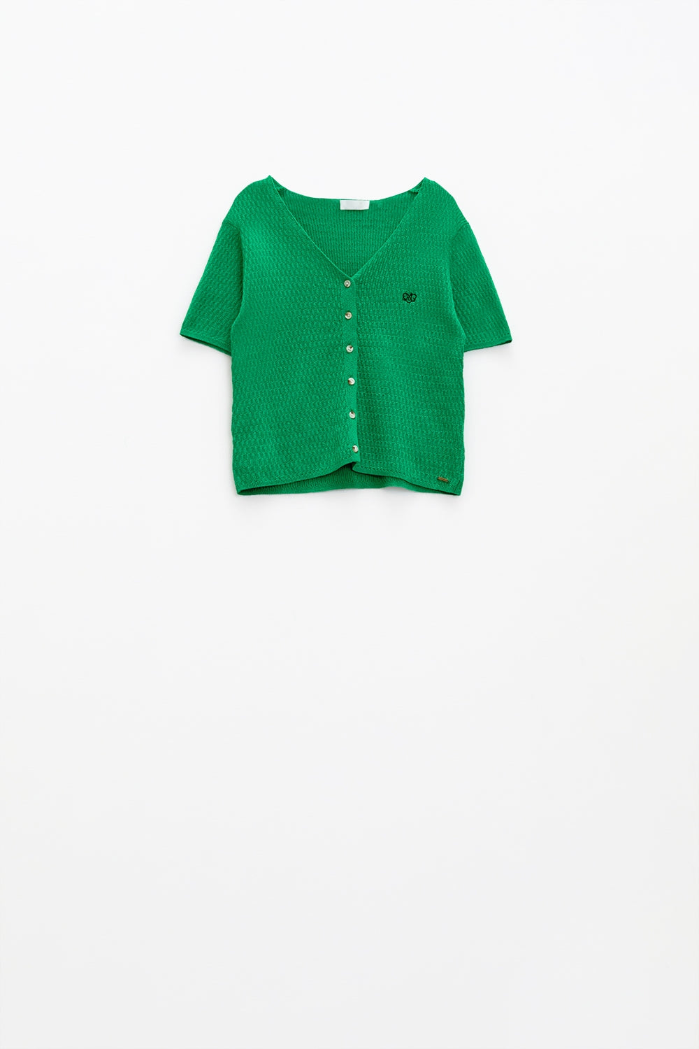 Green cardigan with short sleeves and front closure with button - Cardigans