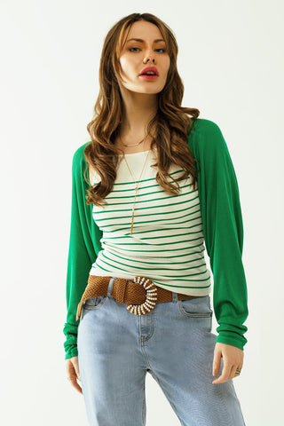 cardigan bolero verde de malha fina