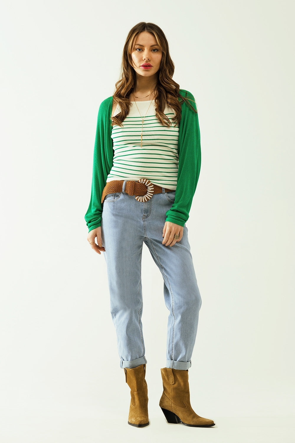 green fine knit bolero cardigan - Cardigans