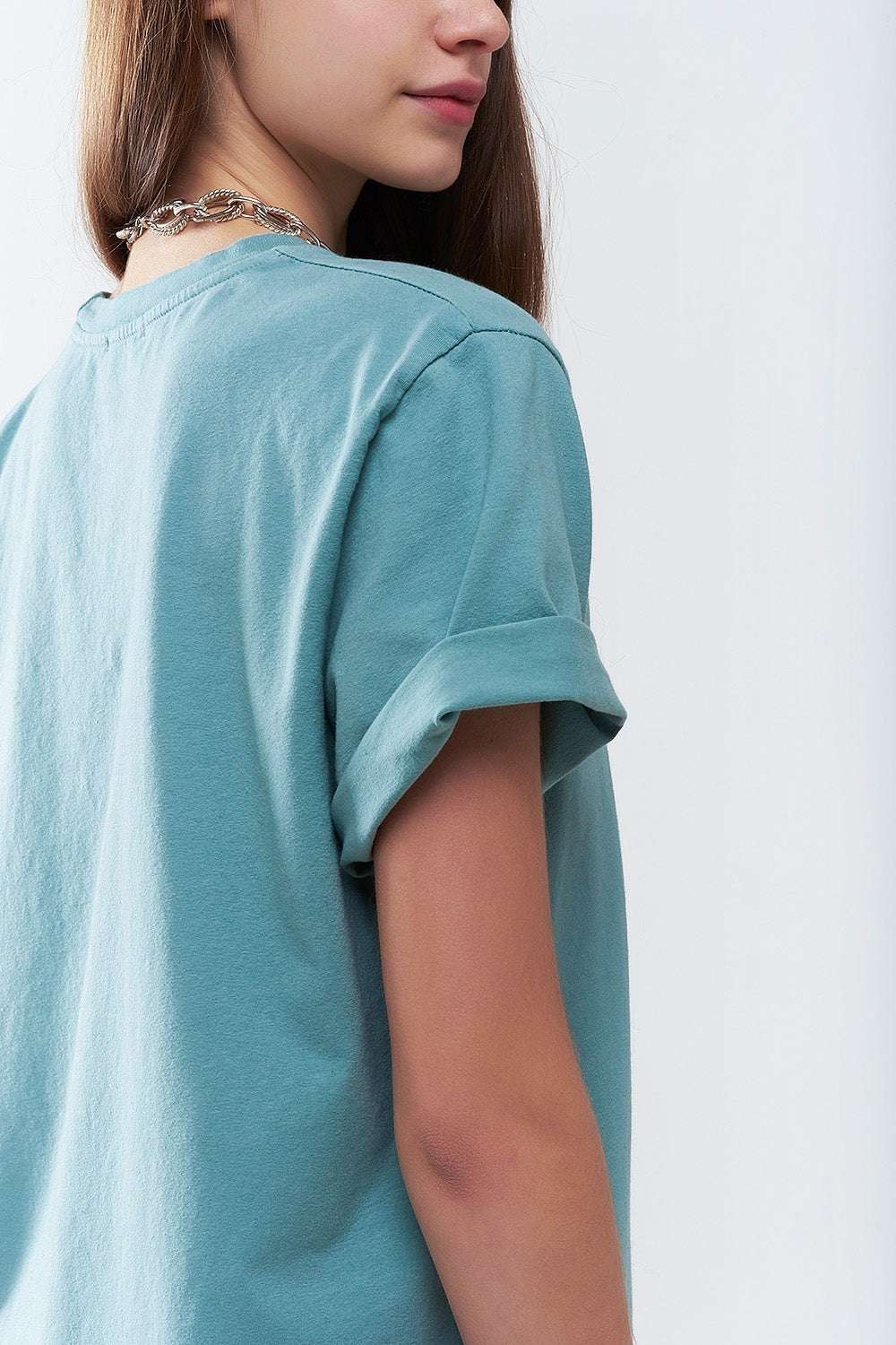Green loose long t-shirt with USA logo - T-Shirts