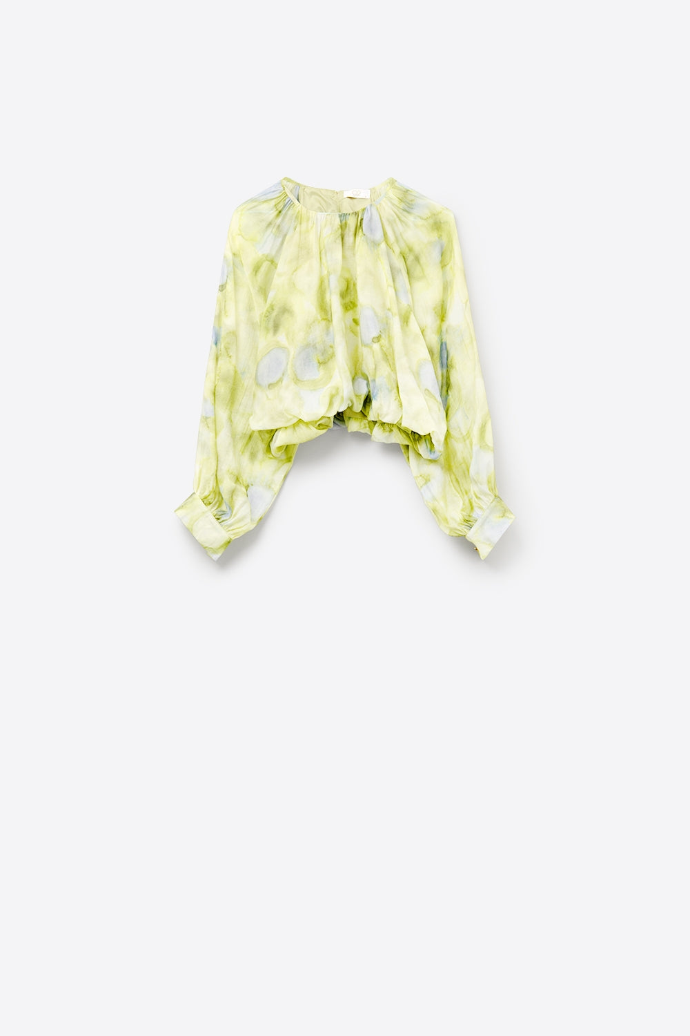 green printed chiffon blouse with balloon sleeves - Blouses