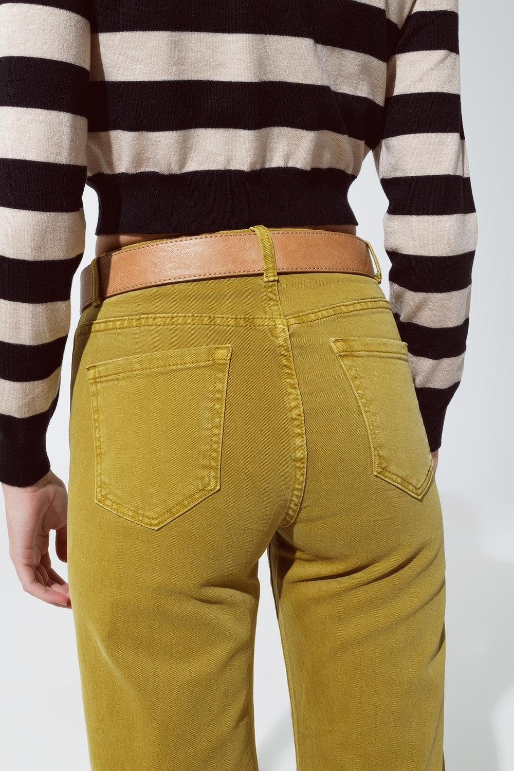 Green straight leg jeans with gold metallic glow - Jeans