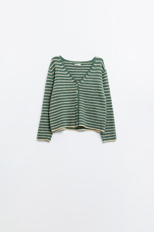 Cardigan en tricot texturé à rayures vertes