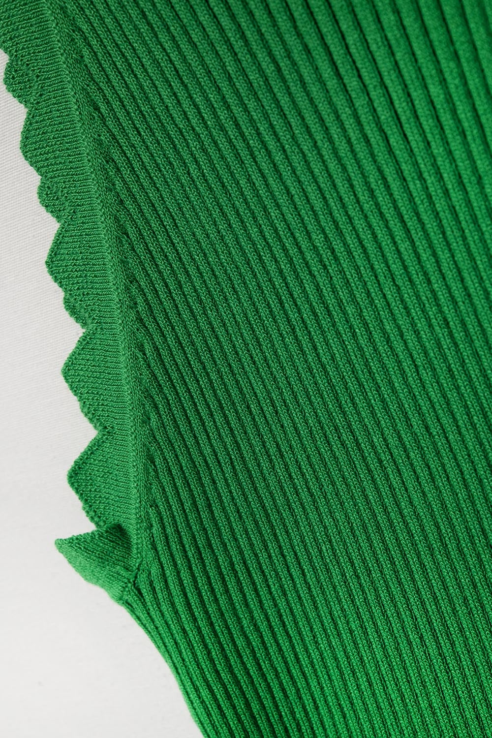 Green Tank Top with Ribbed Underarm Detail - Tops
