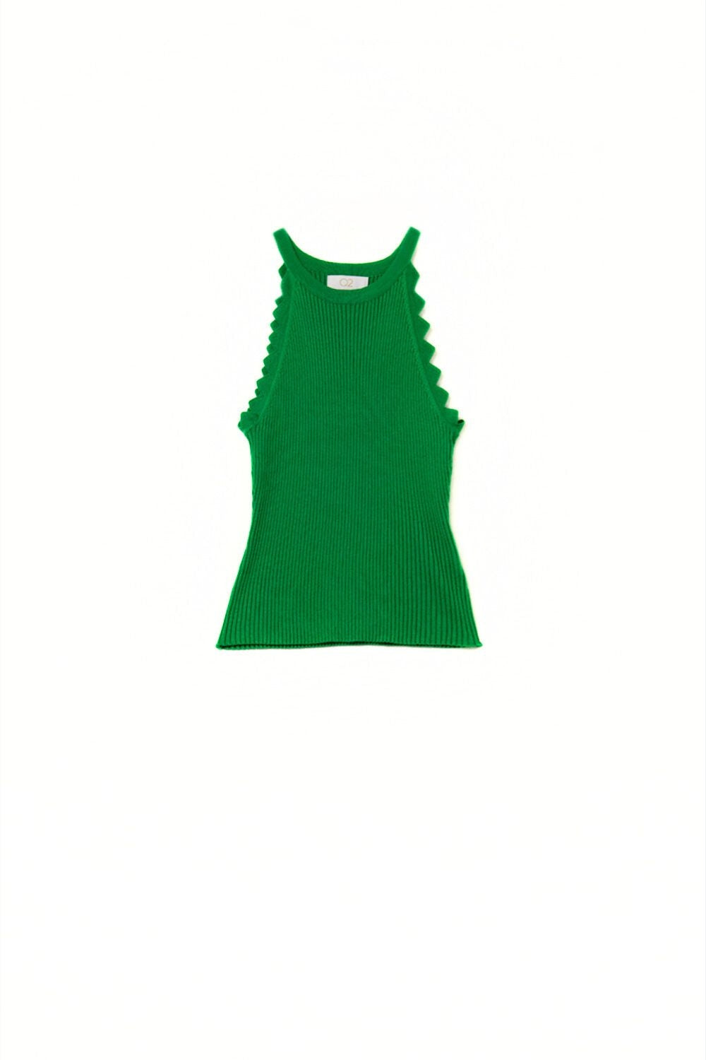Green Tank Top with Ribbed Underarm Detail - Tops
