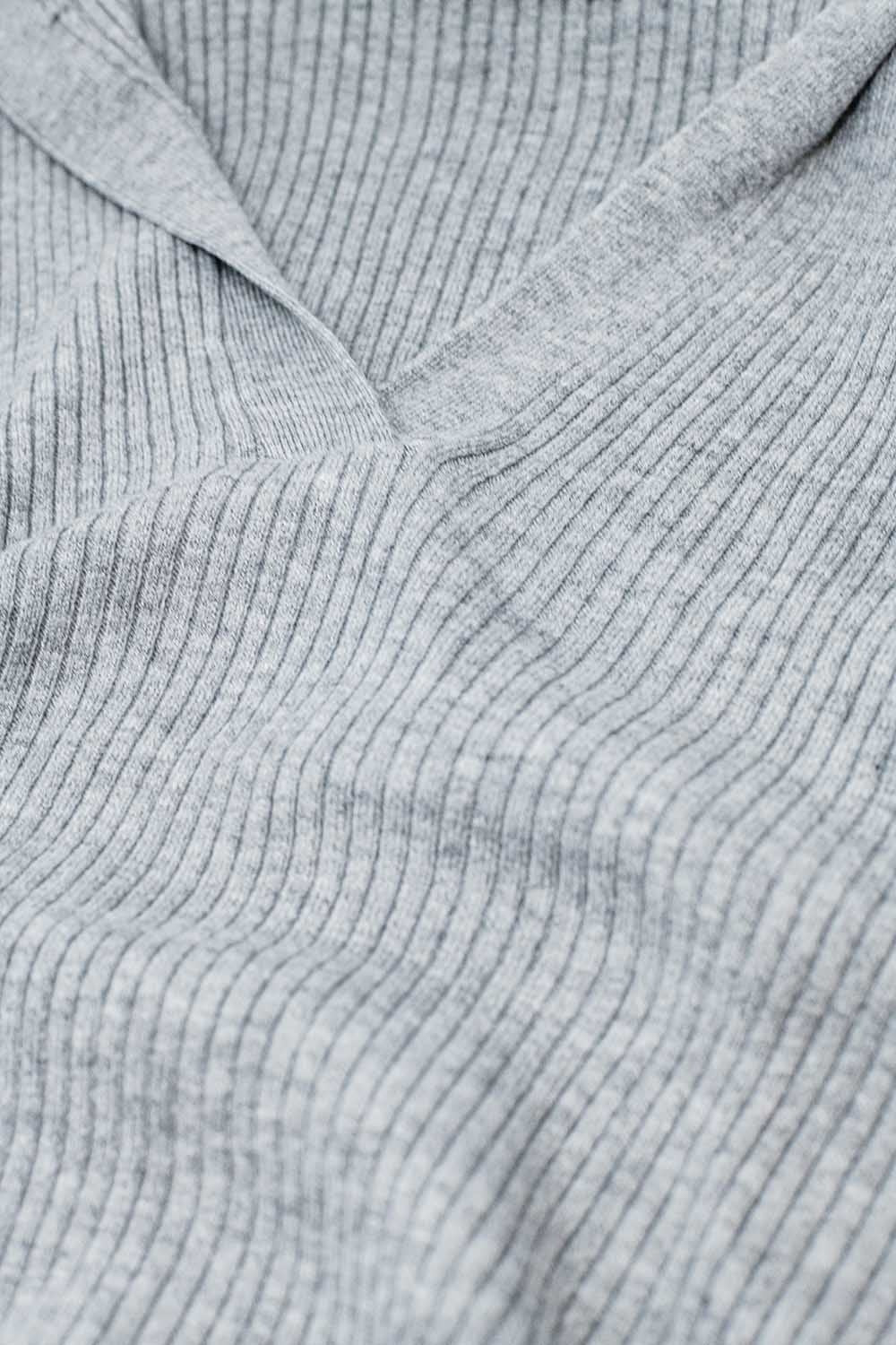 Grey Collared Rib sweater With Long Sleeves