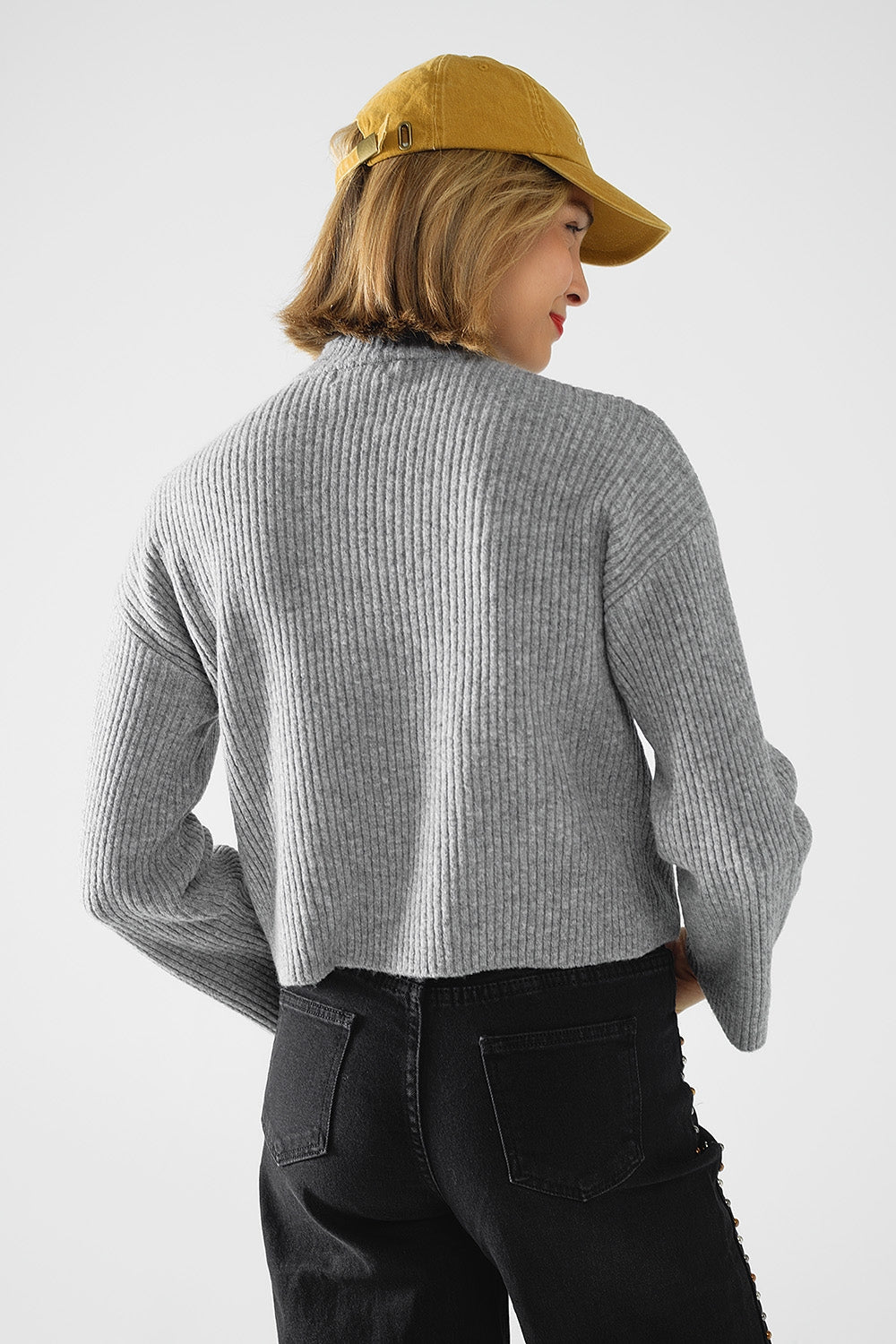 grey ribbed turtleneck sweater Q2 Sweaters BoutiqueLua