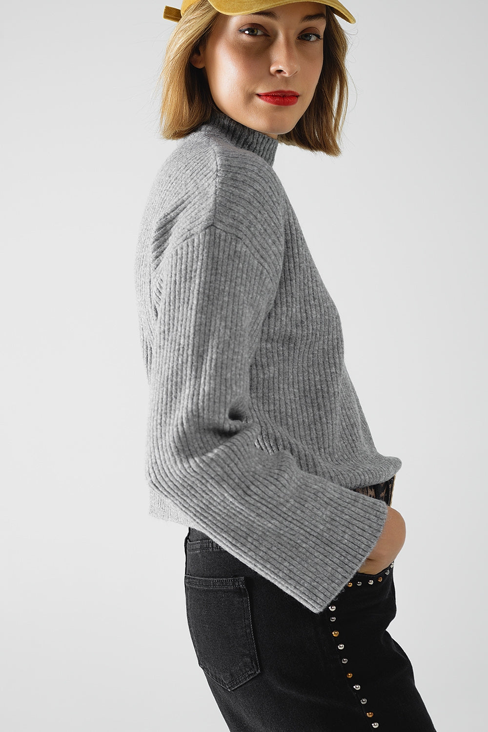 grey ribbed turtleneck sweater Q2 Sweaters BoutiqueLua