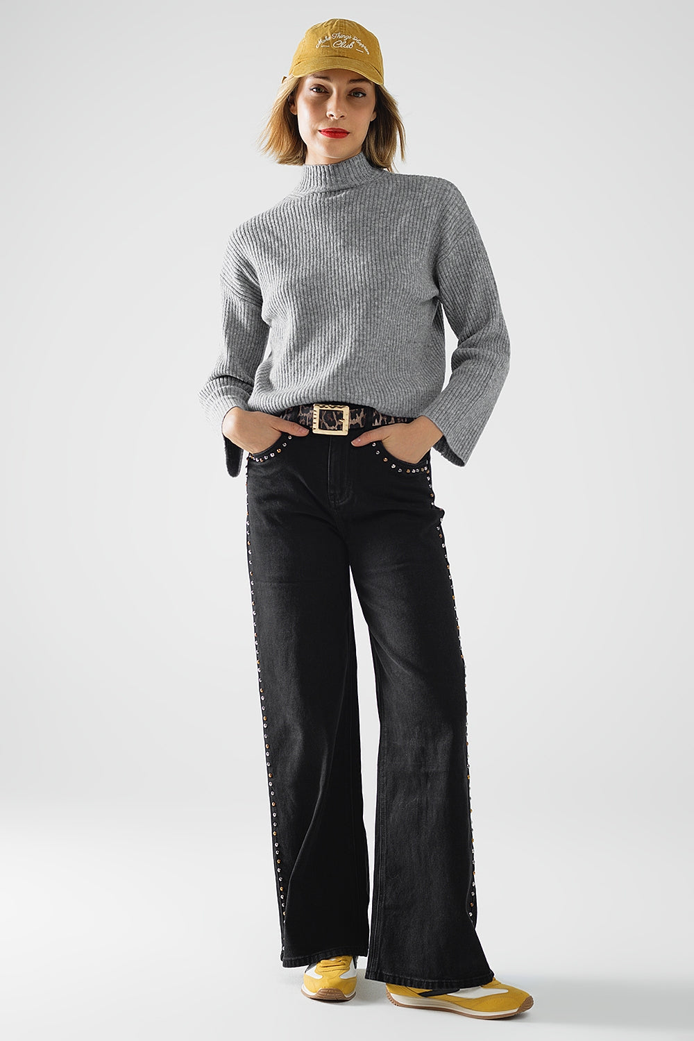 grey ribbed turtleneck sweater Q2 Sweaters BoutiqueLua