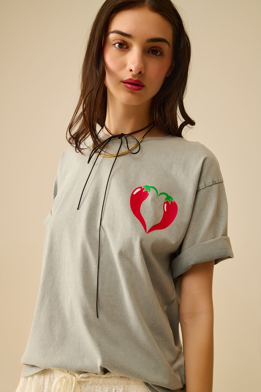Grey Spicy Love Graphic T-shirt - Tops