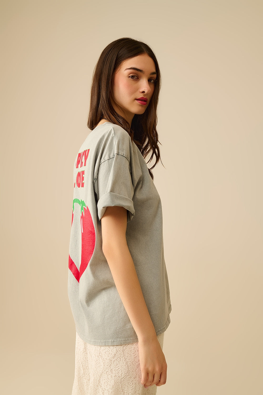 Grey Spicy Love Graphic T-shirt - Tops