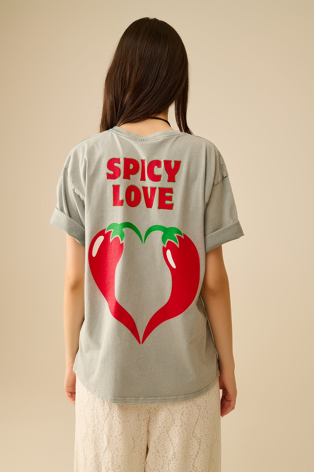 Grey Spicy Love Graphic T-shirt - Tops