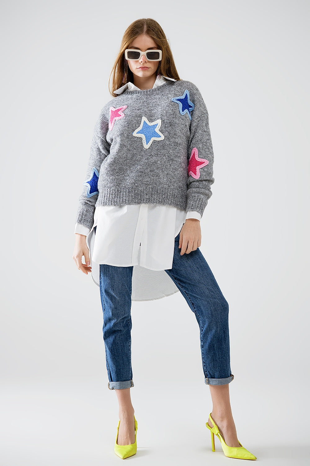 grey sweater With Embroidered Stars - Jumpers