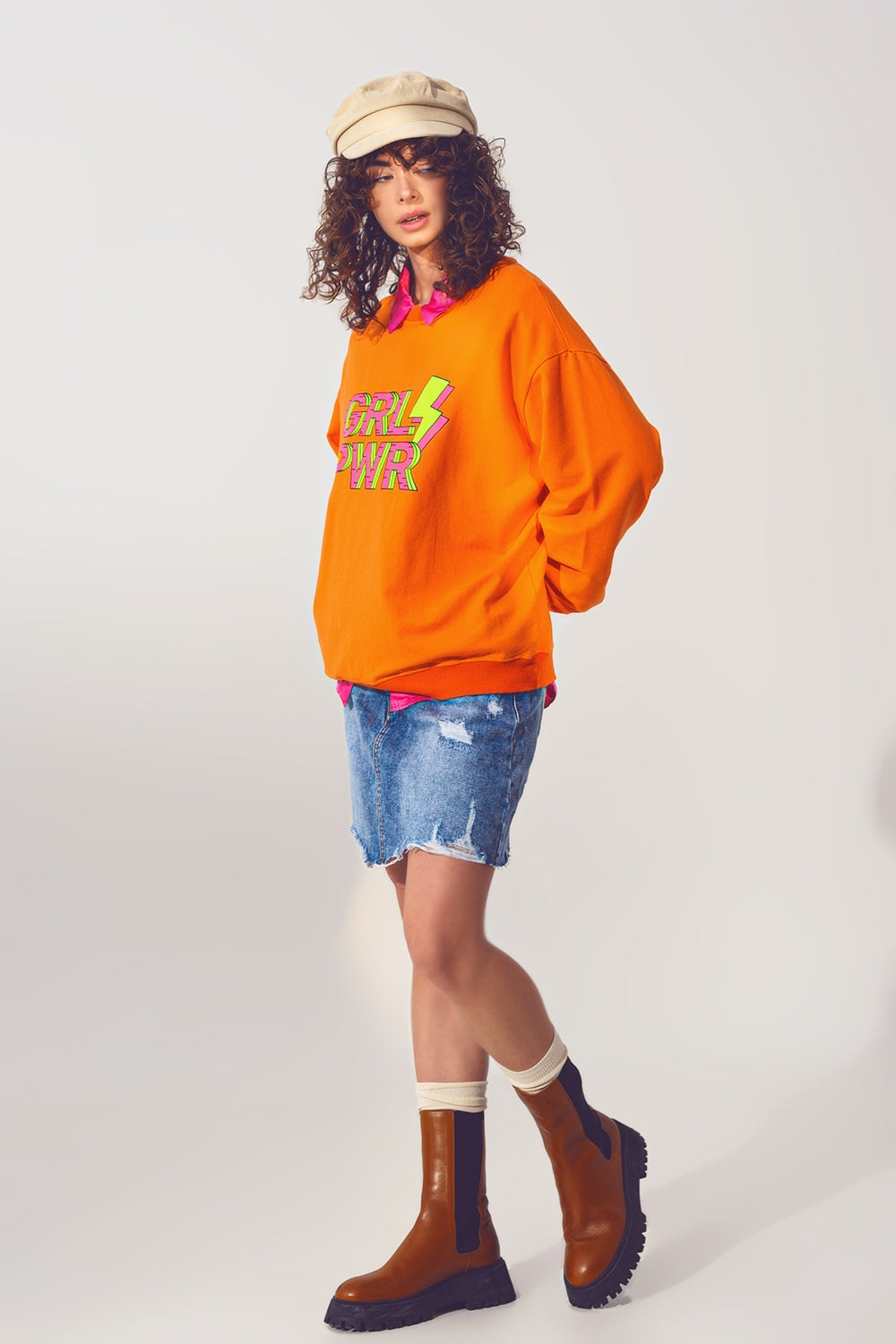 GRL PWR Text Sweatshirt in Orange - Sweaters