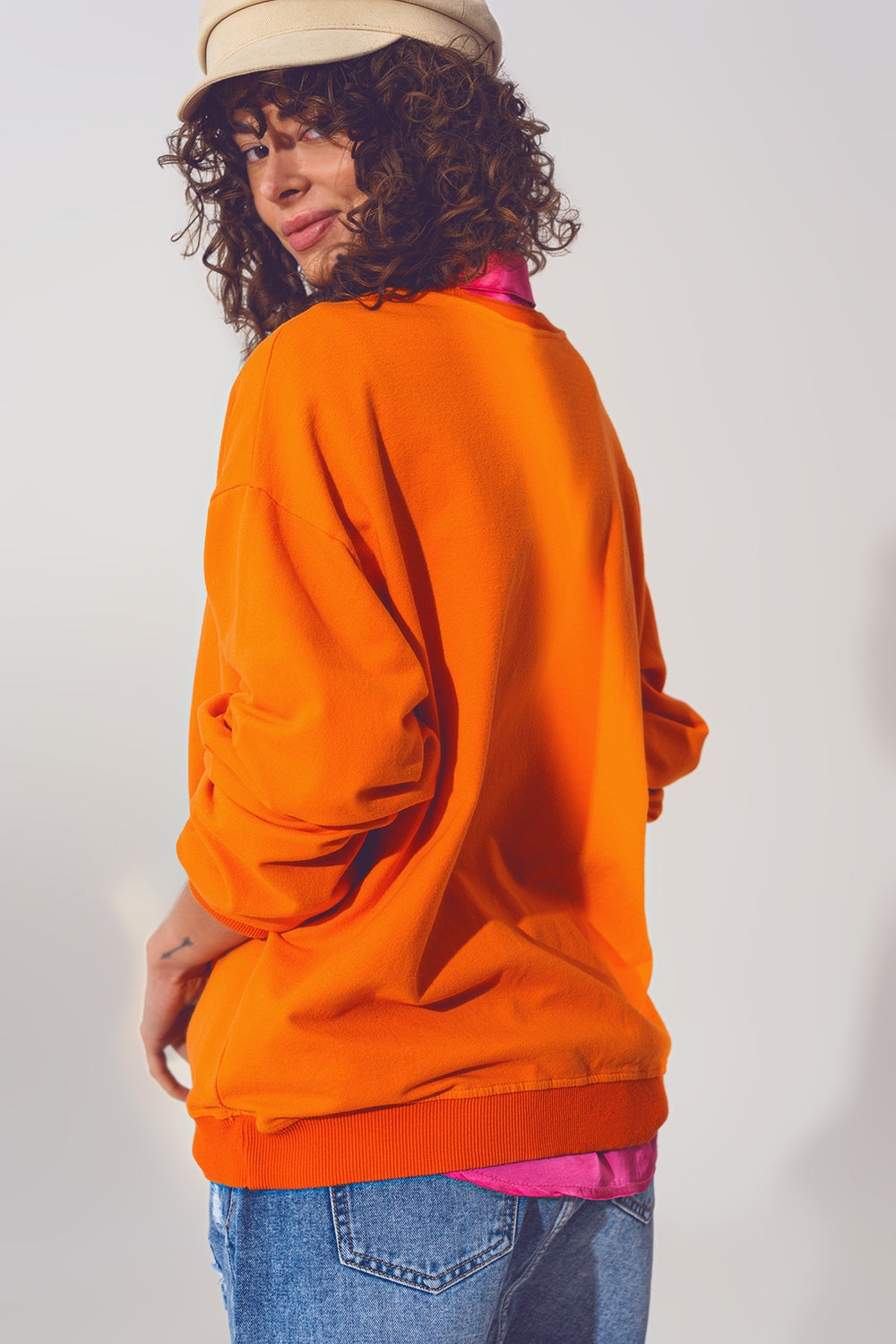 GRL PWR Text Sweatshirt in Orange - Sweaters