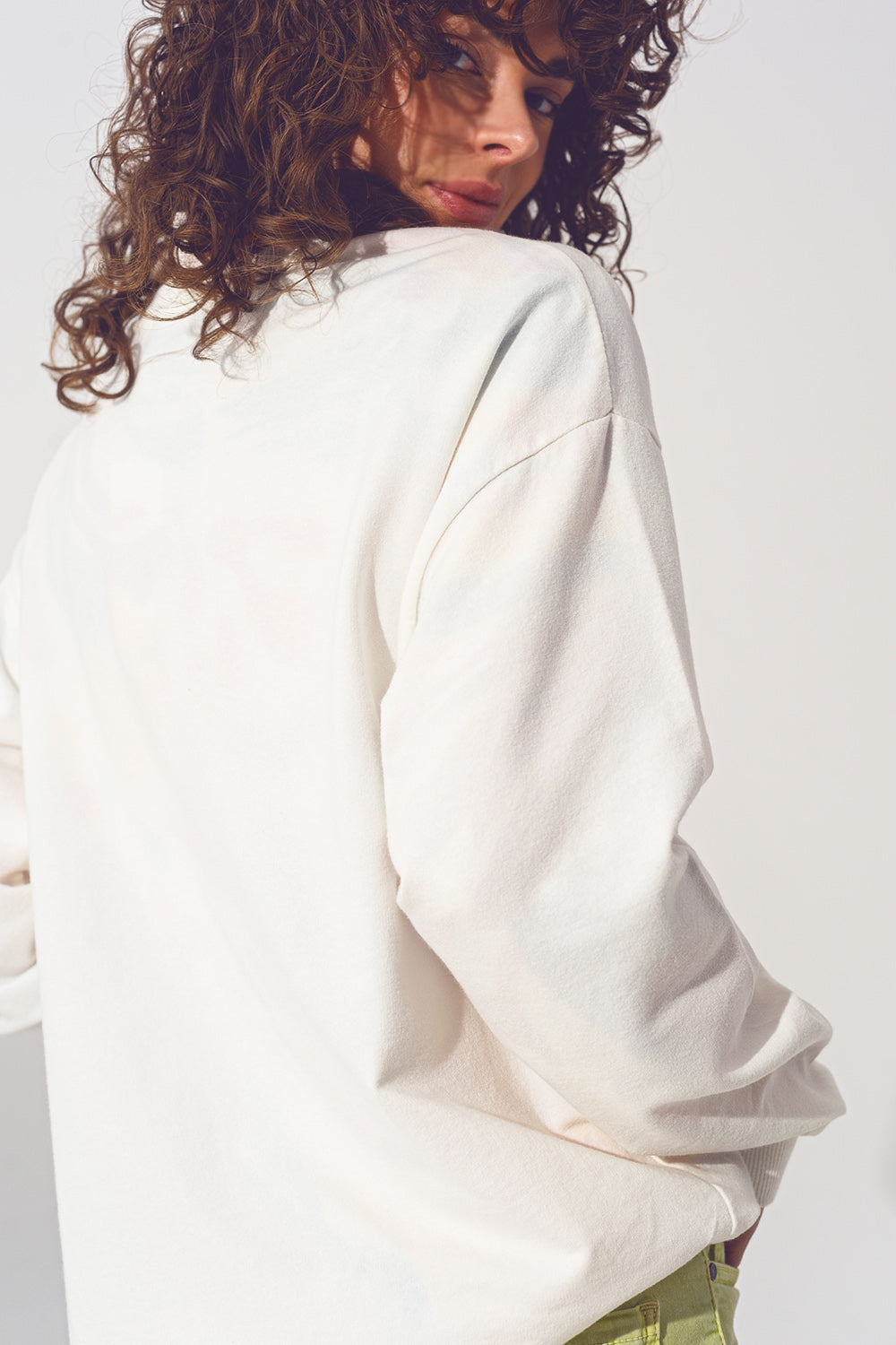 GRL PWR Text Sweatshirt in White - Sweaters