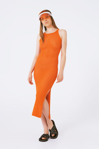 Halter Crochet Midi Dress in orange