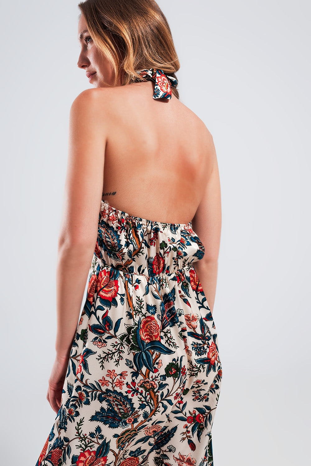 Halter neck maxi dress in beige paisley print Q2 Dresses BoutiqueLua