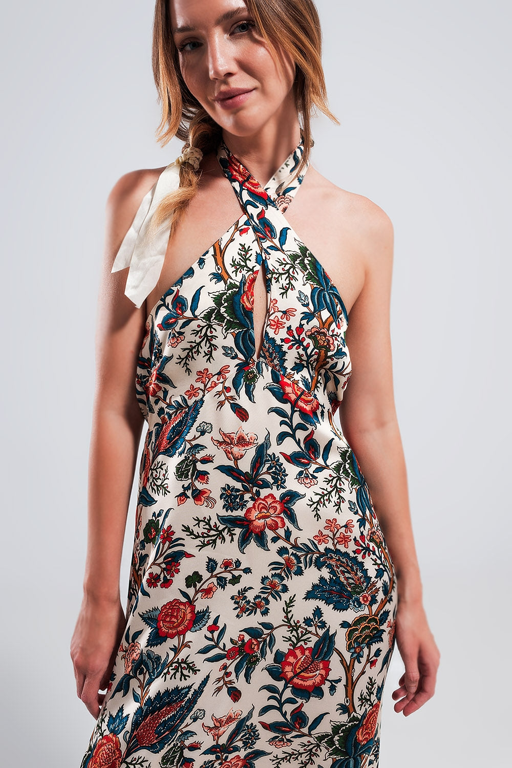 Halter neck maxi dress in beige paisley print Q2 Dresses BoutiqueLua