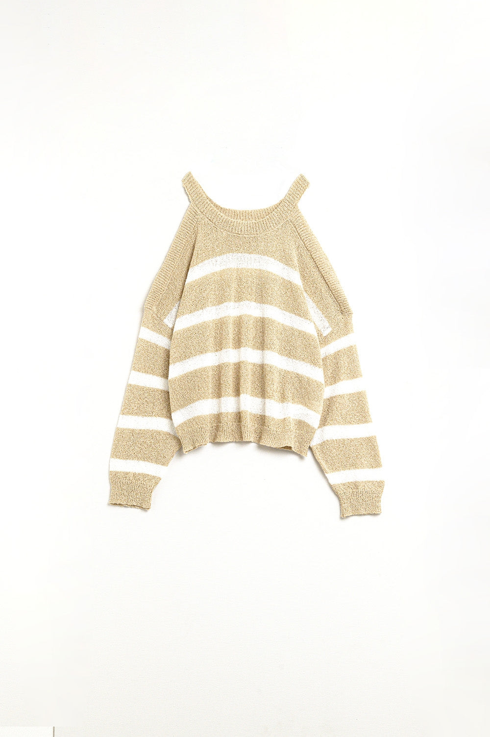 Heather Sweater With Open Shoulders and Horizontal Stripes in Beige - Jumpers