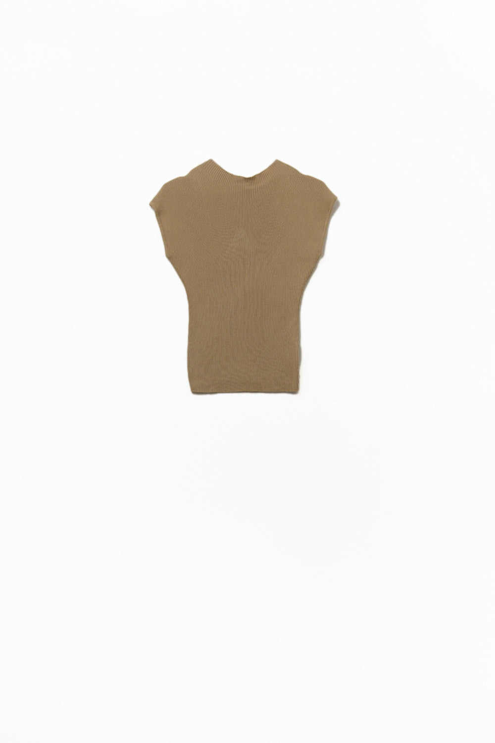 High Neck Cap Sleeves ribbed sweater in camel - Jumpers