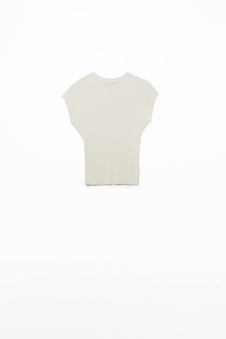 High Neck Cap Sleeves ribbed sweater in white