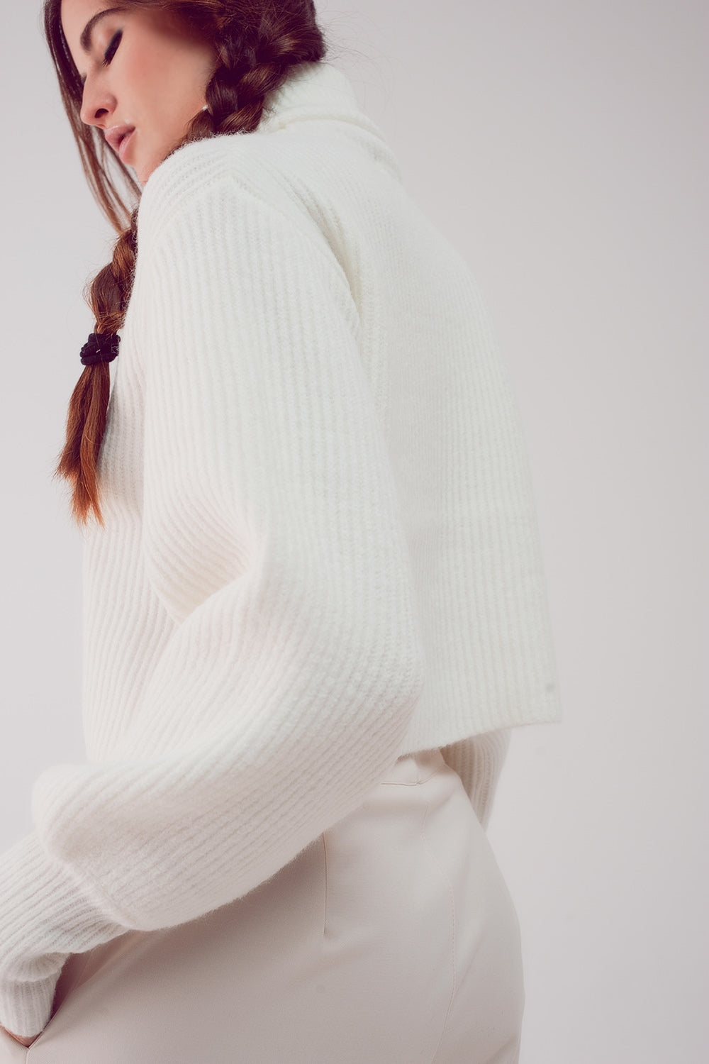 High neck jumper with balloon sleeve in cream Q2 Sweaters BoutiqueLua