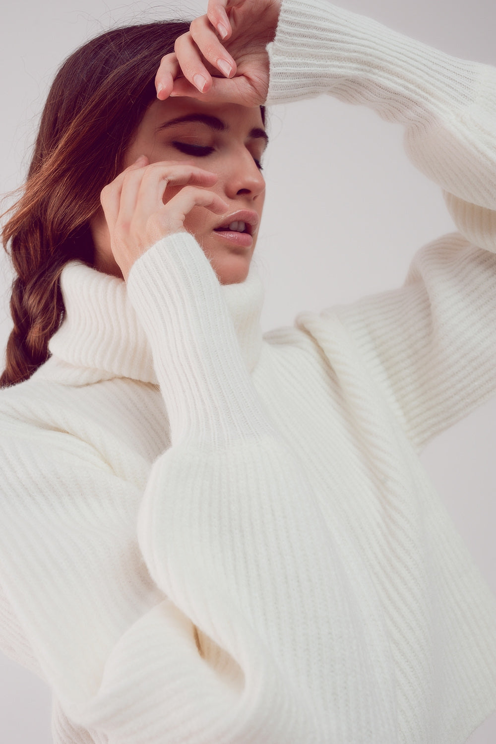 High neck jumper with balloon sleeve in cream Q2 Sweaters BoutiqueLua