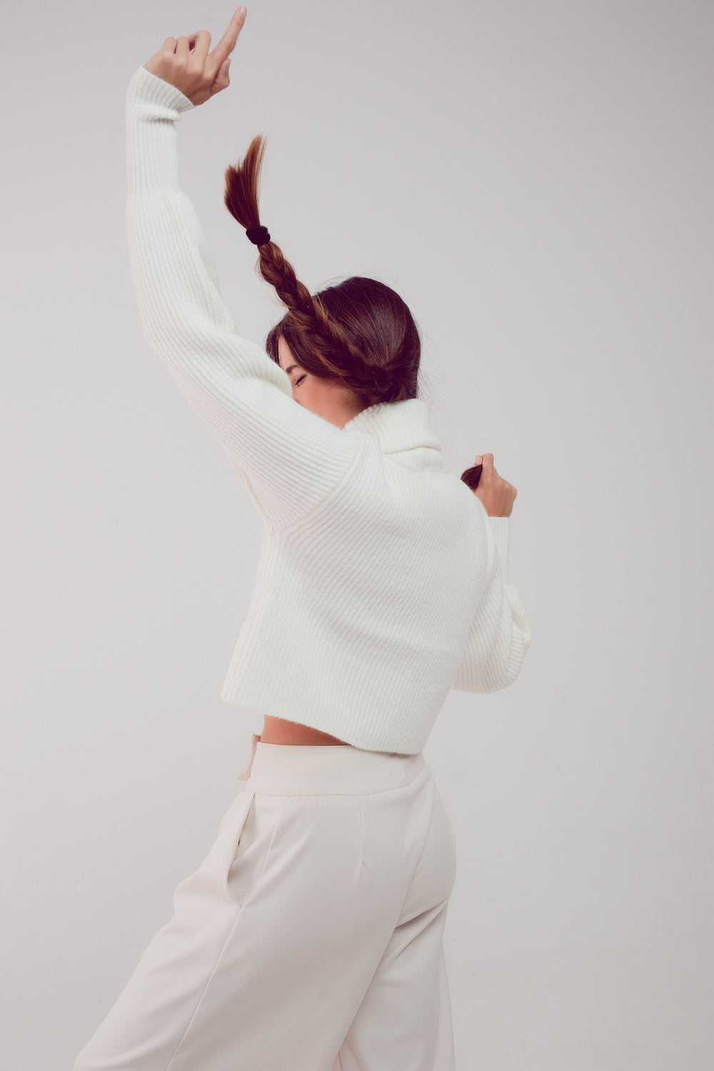 High neck jumper with balloon sleeve in cream Q2 Sweaters BoutiqueLua