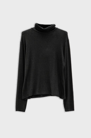 High Neck Long Sleeve top in black modal