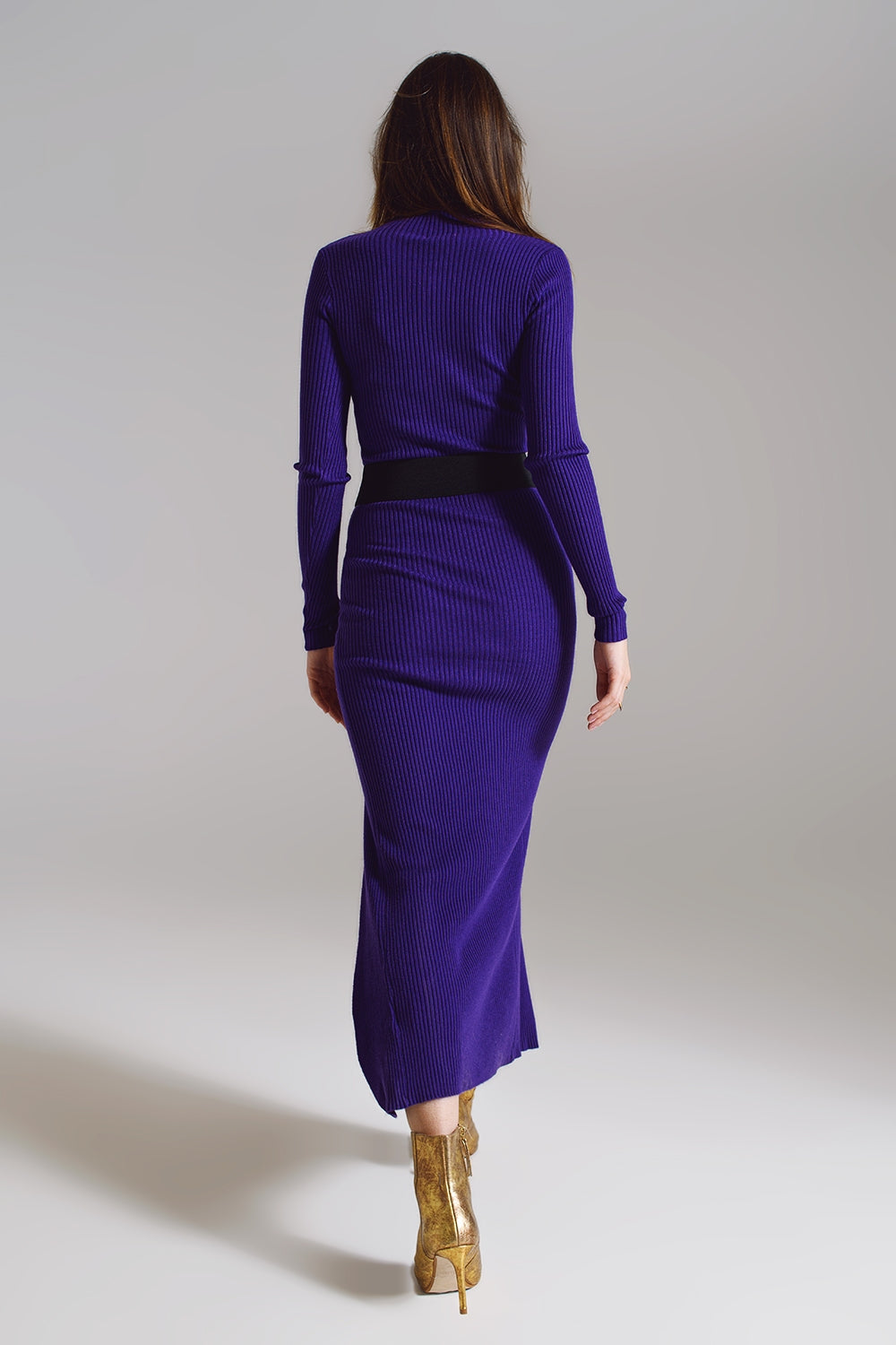 High Neck Maxi Knitted Dress In Purple Q2 Dresses BoutiqueLua