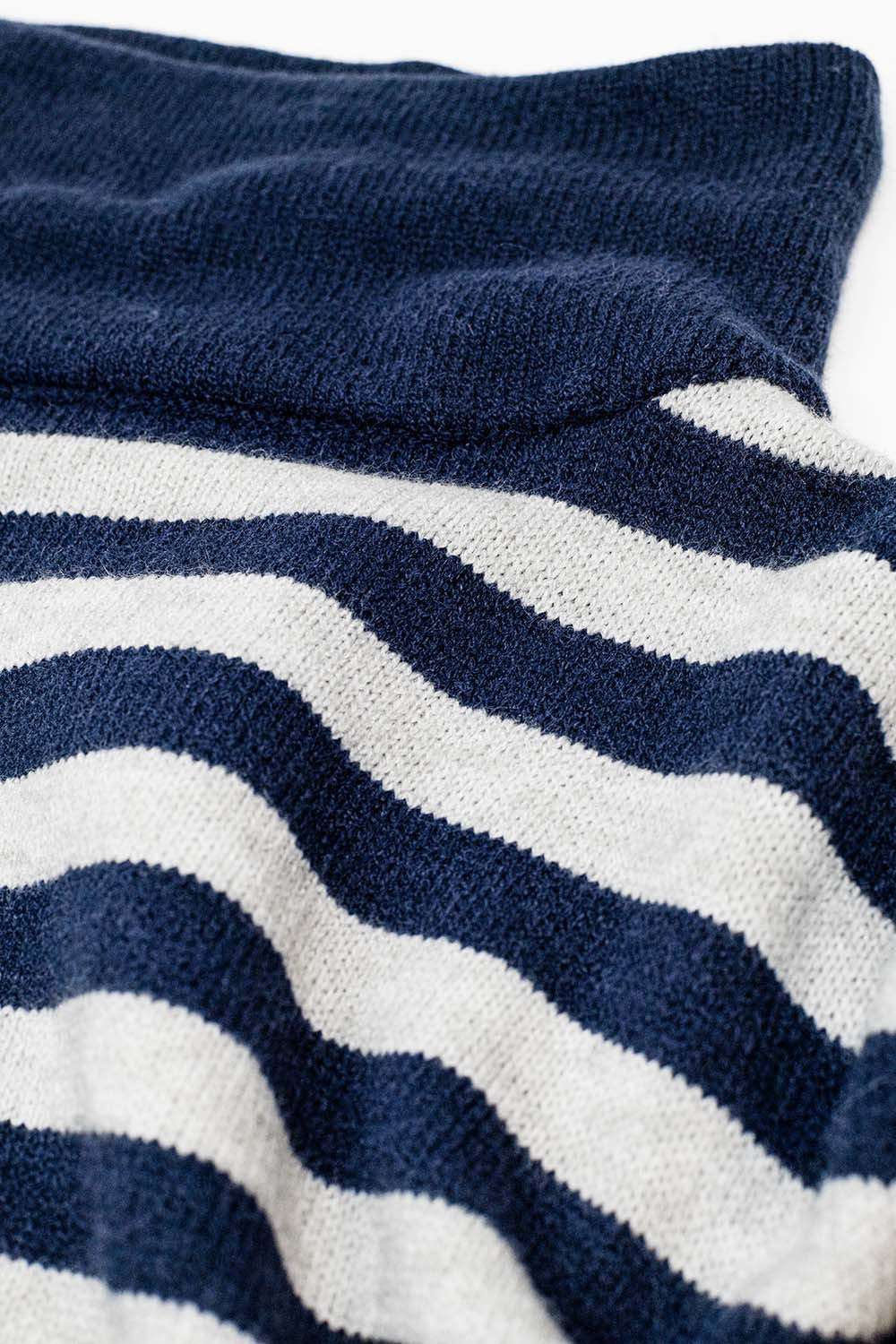 High Neck Oversized Sweater With Bat Wings and Stripes in navy and grey - Jumpers