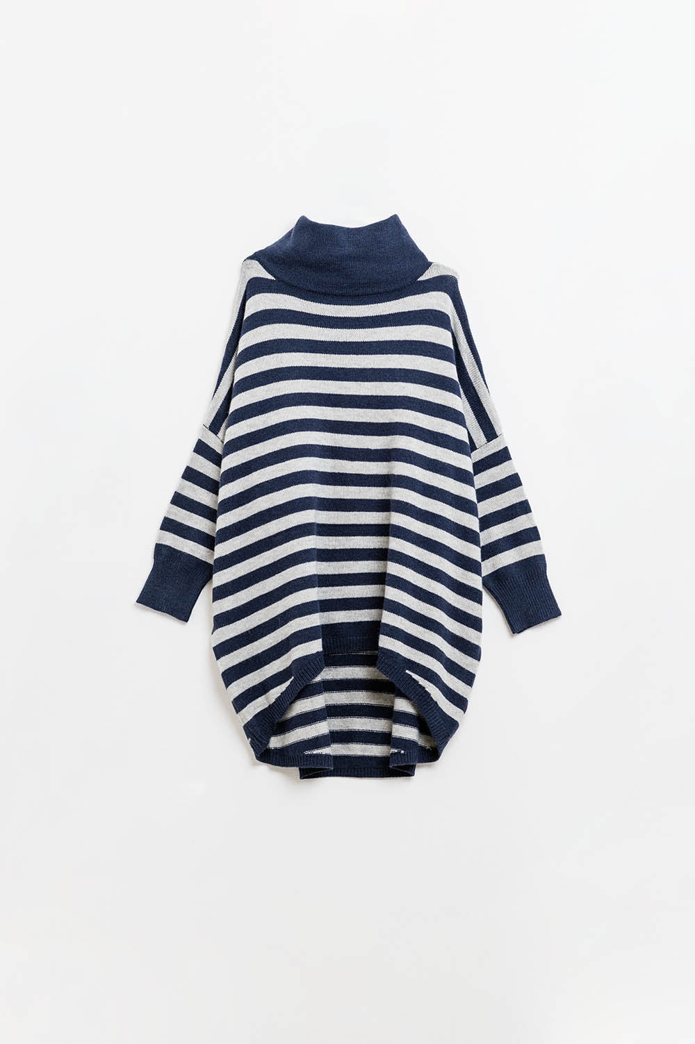 High Neck Oversized Sweater With Bat Wings and Stripes in navy and grey - Jumpers