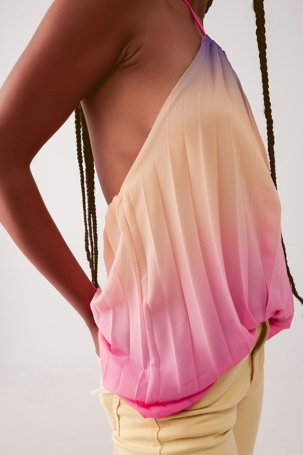 High neck pleat top in pink ombre - Tops